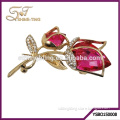 Delicate brooch gold plating rose shape brooch with red ruby decorated brooch for ladies